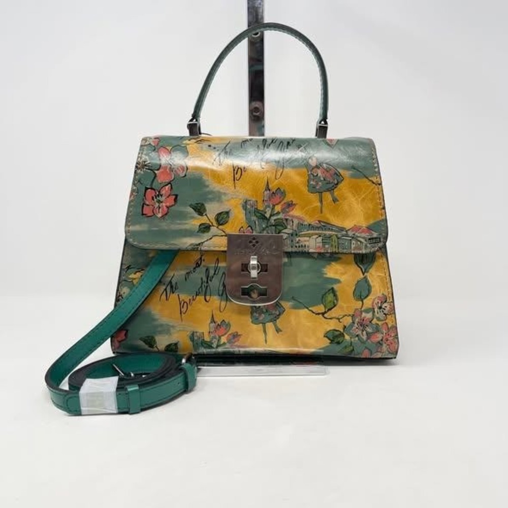 Patricia Nash Chauny Leather Top Handle Crossbody Green Yellow Beautiful Girl